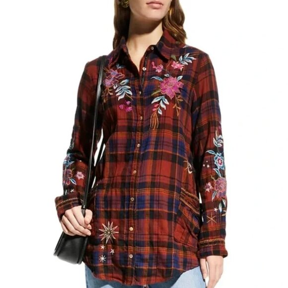 Johnny Was Plaid Painters Smock Pockets Tunic Worn once, No tag - Picture 3 of 7